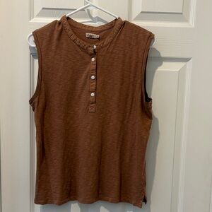 Faherty Women's Sleeveless Henley Top in mauve/brown/pink hue